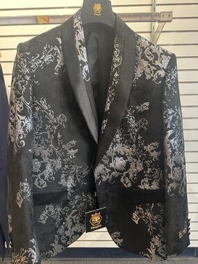 Empire Black & Silver Floral Jacquard Performance.  fancy  Blazer